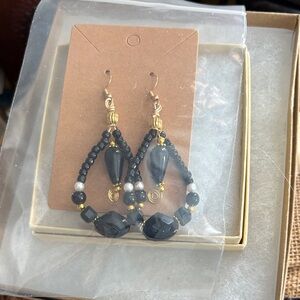 Chic Black and Gold Beaded Earrings